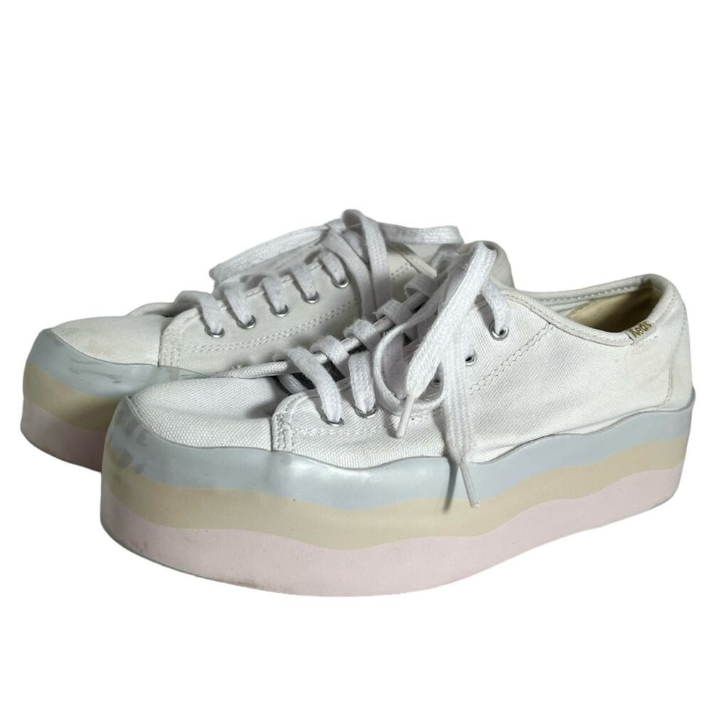 Keds Triple Up White Canvas Sneaker with Pastel Striped Wave Platform Size 6 - Picture 11 of 11